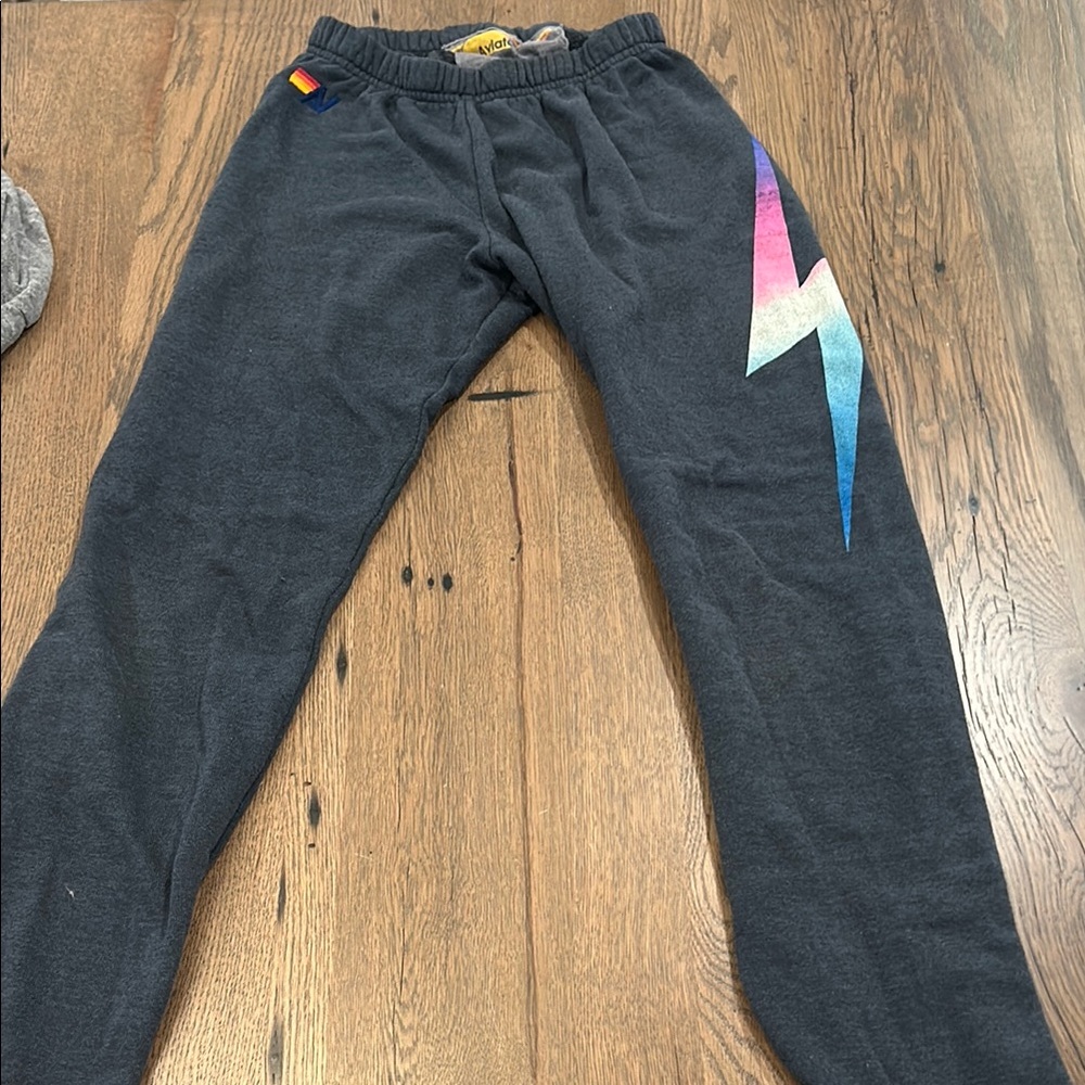 Aviator Nation Dark Heather Gray Sweatpants with Lightning Bolt Design
